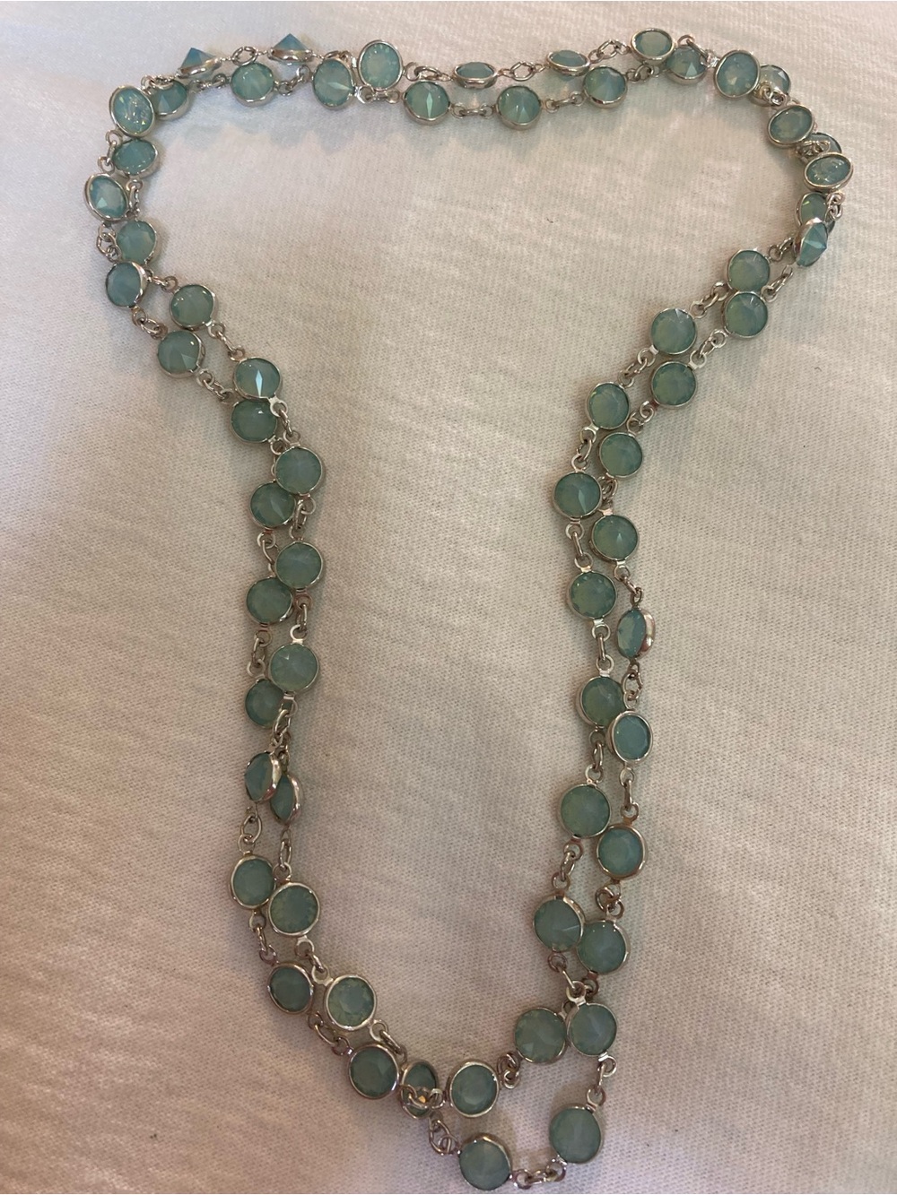 Bezel Blue Crystals 34” Long Vintage Necklace